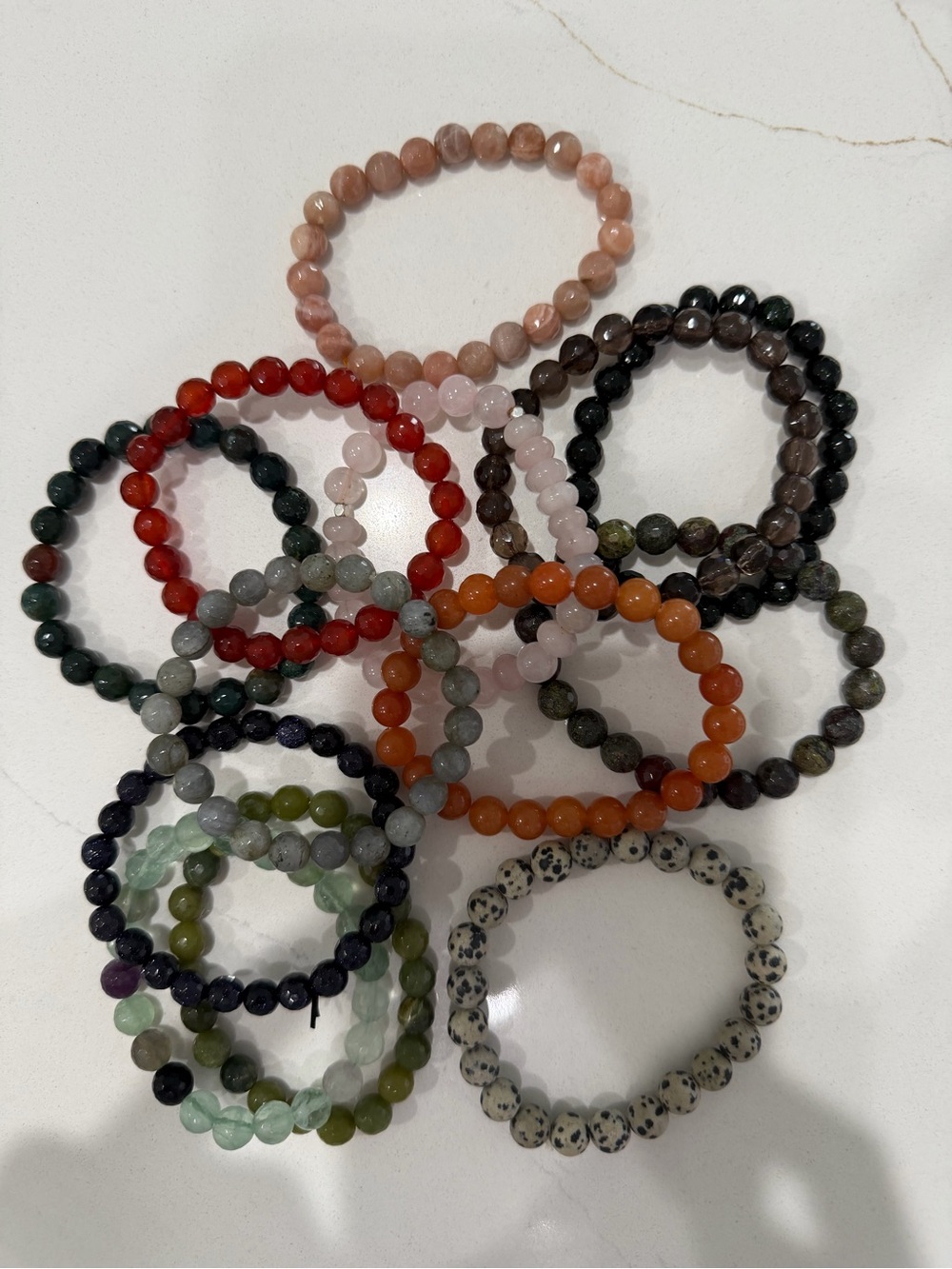 Lot of Assorted Beaded Stretch Bracelets - Multicolor Gemstone Set 13 total